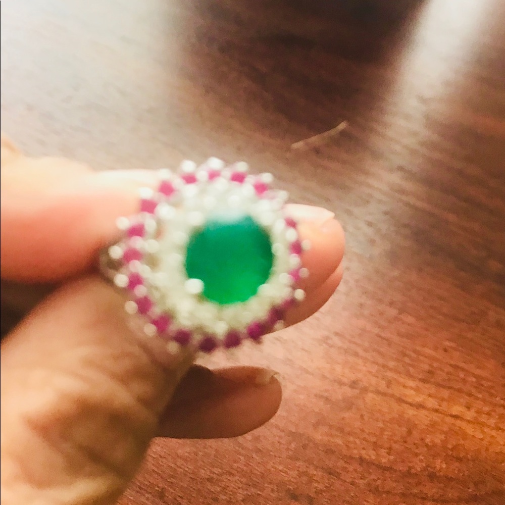 Lab created emerald ruby and white sapphire ring